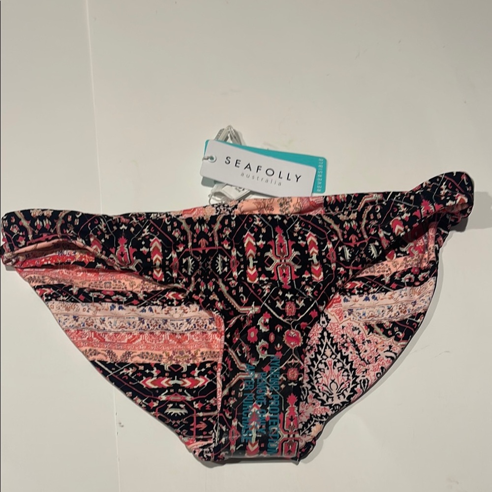 🎉 Seafolly NWT 12 Women's Pink and Black Bikini Bottom reversible boho
